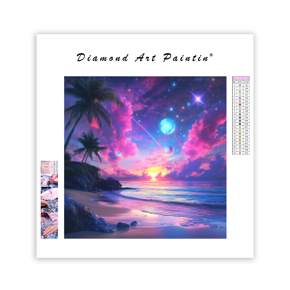 Kosmisk strandsolnedgång - Diamantmålning