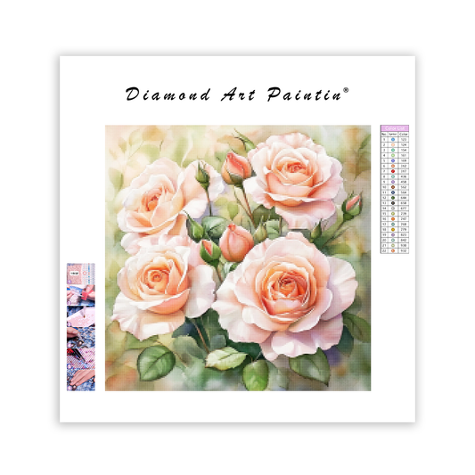 Blommande Rosa Blommor - Diamantmålning