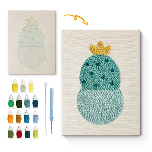 Kaktus med gul krona – Punch needle-broderi