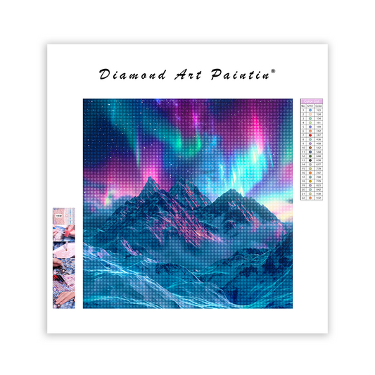 FäRgglada Aurora Snow Mountain - DiamantmåLning