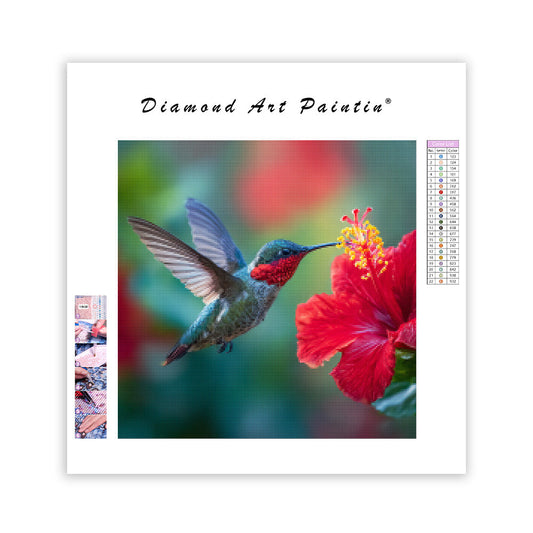 Kolibri- och hibiskusögonblick - Diamantmålning