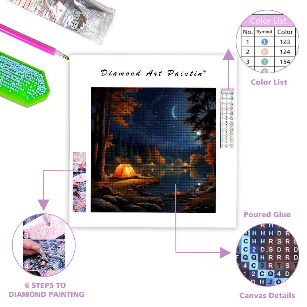Nattcamping vid sjön - Diamond Painting