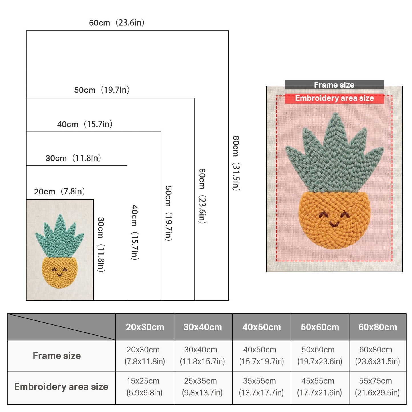 Leende ananas – Punch needle-broderi