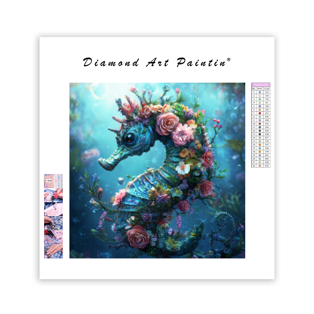 Blommig sjöhäst - Diamantmålning