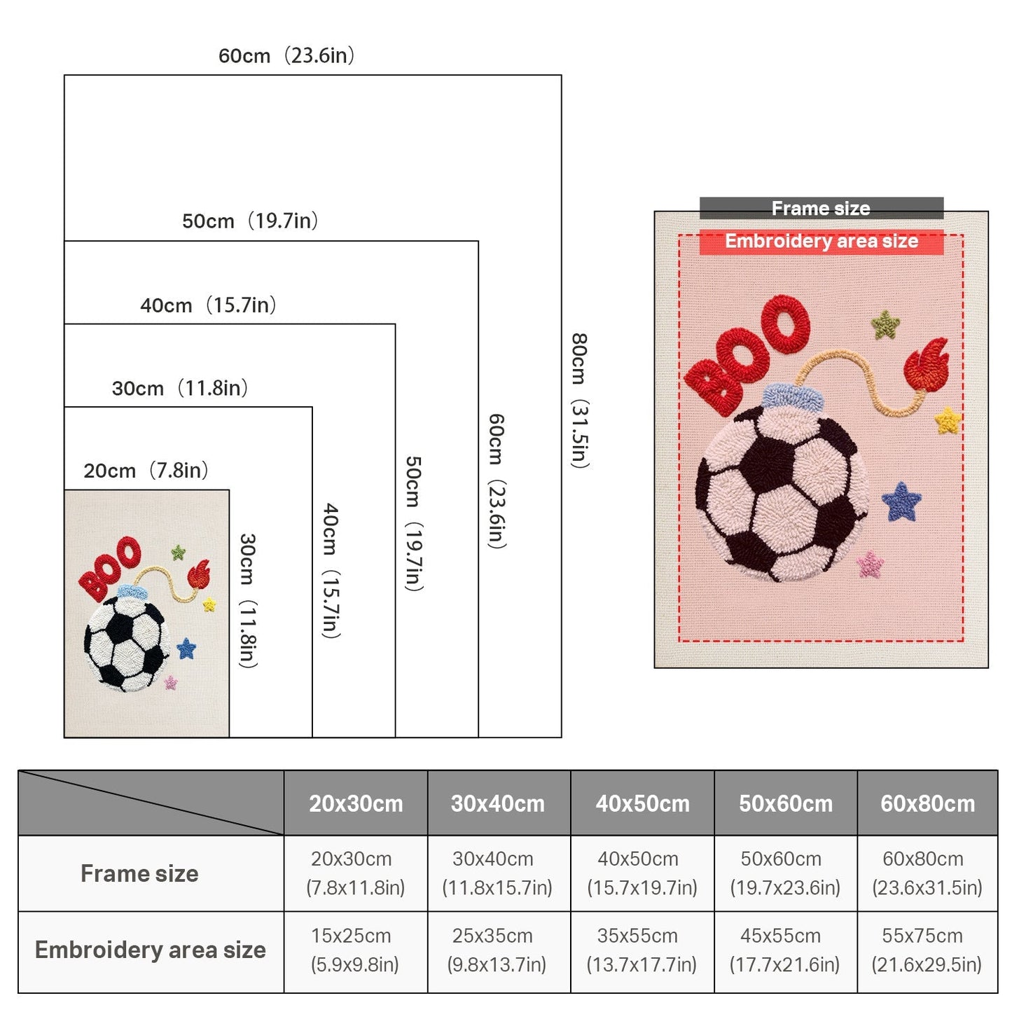 Fotbollsbomb – Punch needle-broderi