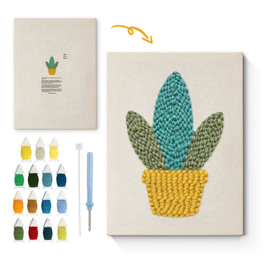Glad grön växt – Punch needle-broderi