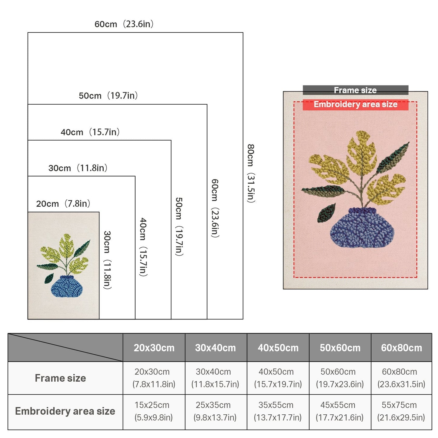 Blomsterarrangemang i blå kruka – Punch needle-broderi