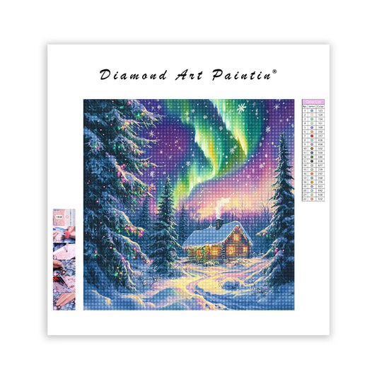 Northern Lights Christmas Cabin - DiamantmåLning