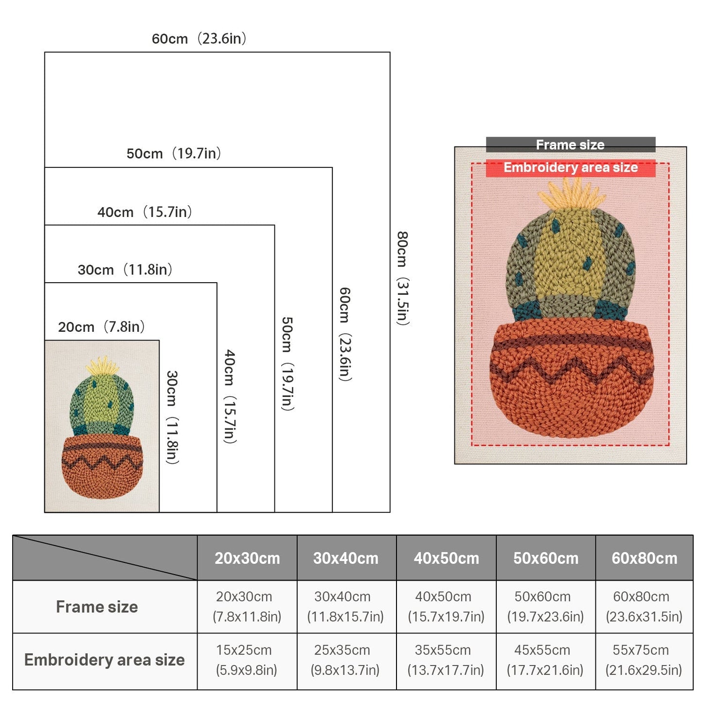 Kaktus i kruka med gula blommor – Punch needle-broderi