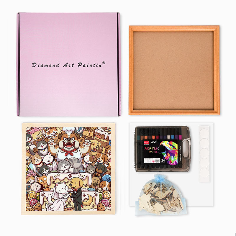 Ett spinnande bröllop - Träpussel att färglägga