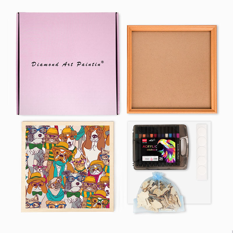 Hundar med glasögon - Träpussel att färglägga