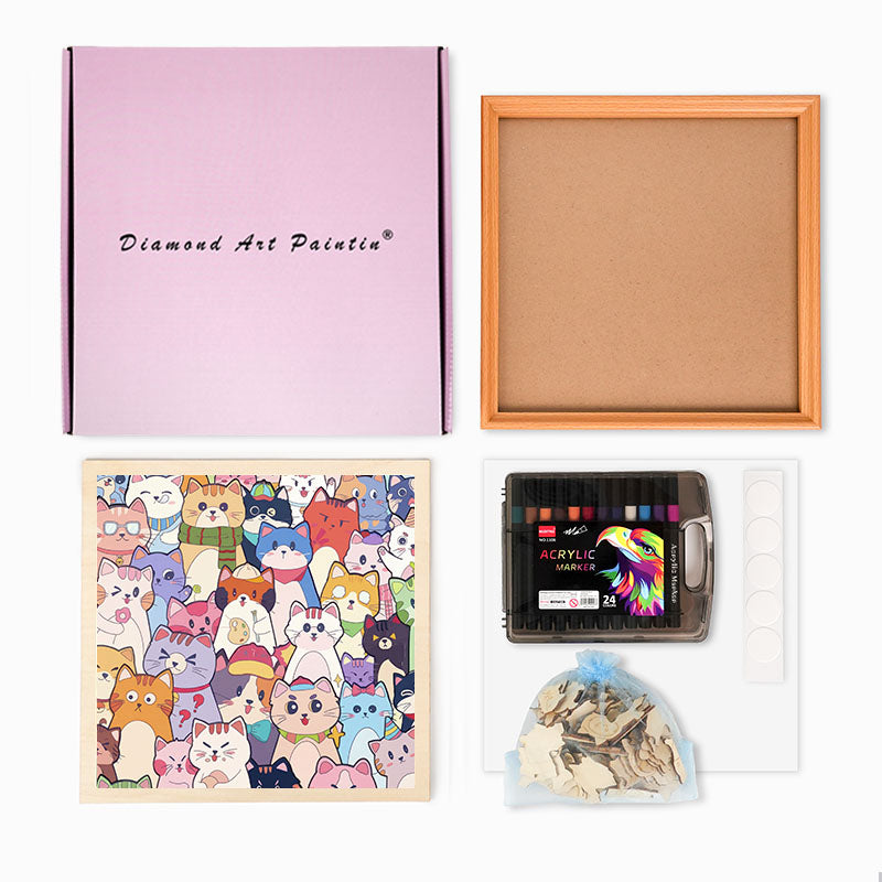 Nyckfulla katter - Träpussel att färglägga med färgläggning