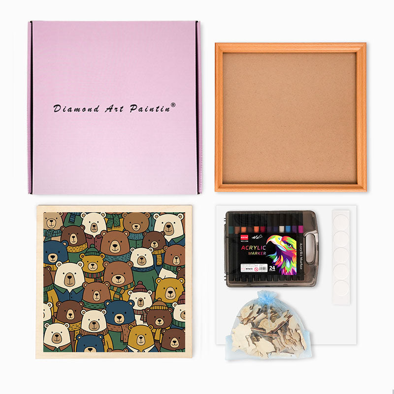 Halsduksbjörnar - Träpussel att färglägga