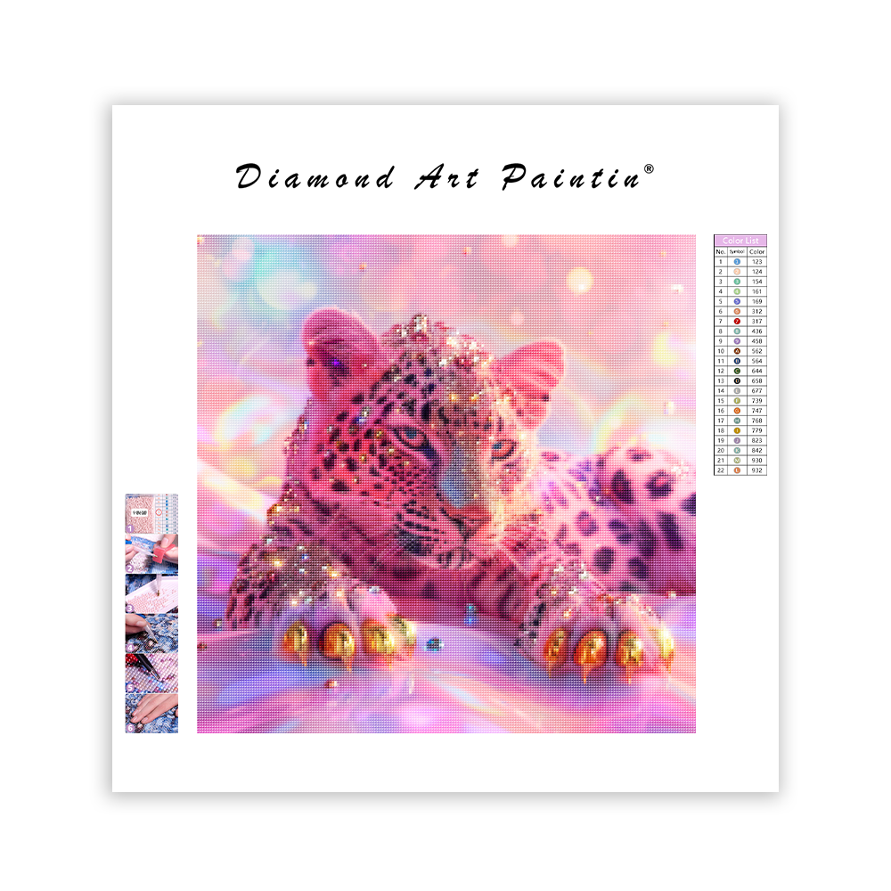 Ružový leopard - Diamantmålning