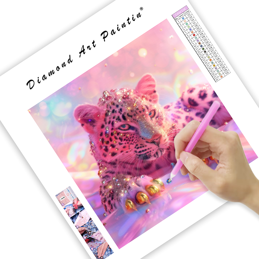 Ružový leopard - Diamantmålning