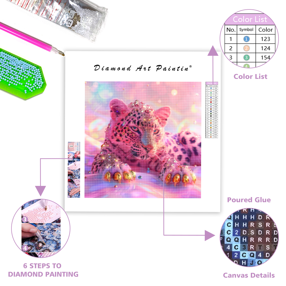 Ružový leopard - Diamantmålning