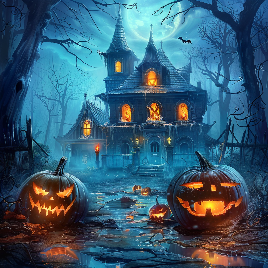 Halloweensky domček s tekvicou - Diamantmålning