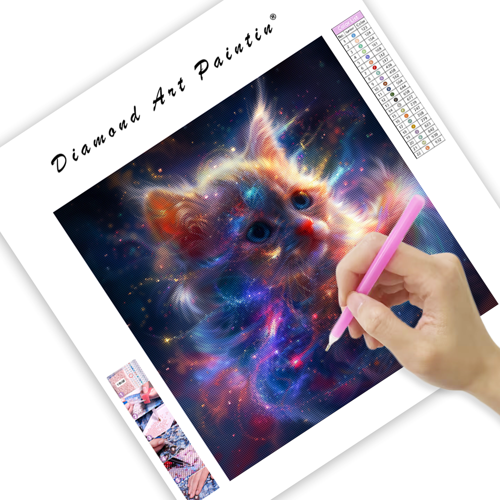 Galaxy Mačiatko s Iskrivými Očami - Diamantmålning