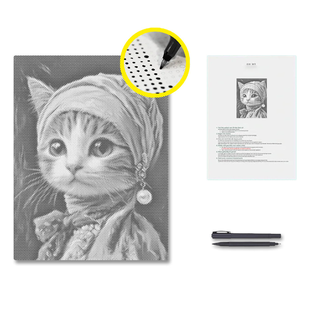 Katt med pärlörhänge – Punktmålning