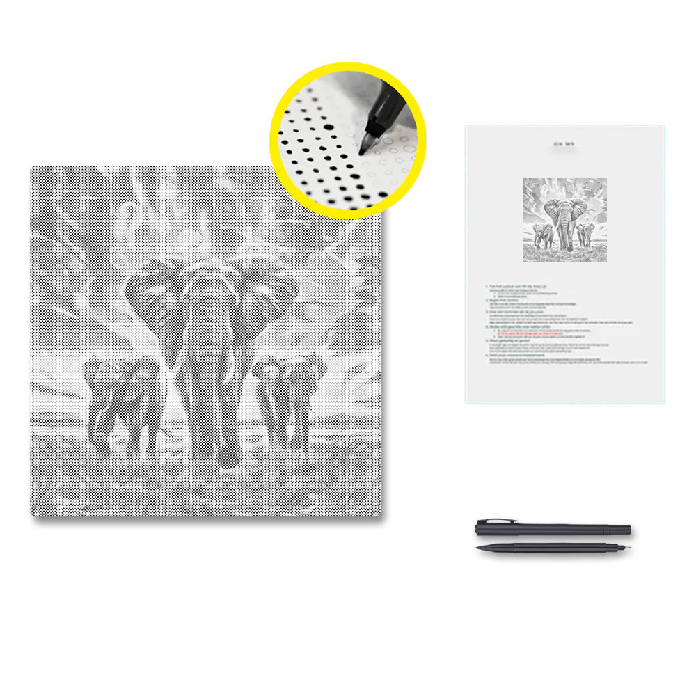 Elefant i solnedgång – Punktmålning