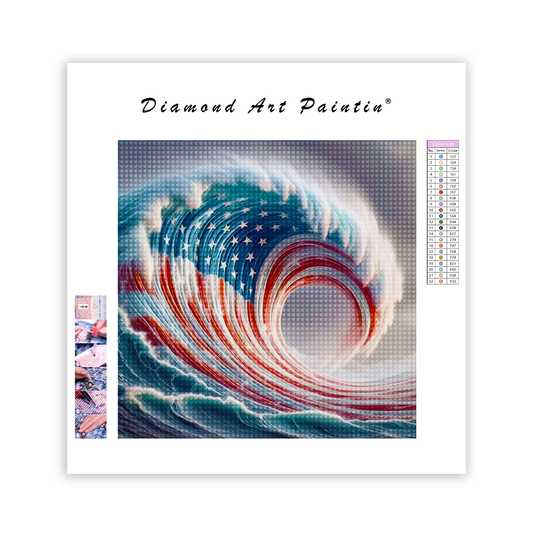 Amerikanska Flaggan I Ocean Wave - DiamantmåLning