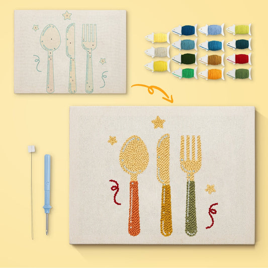 Skedar och gafflar – Punch needle-broderi