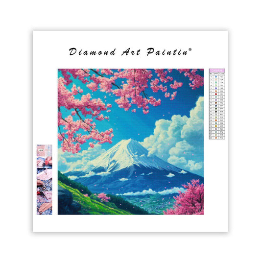 Körsbärsblommor och Mount Fuji - Diamantmålning