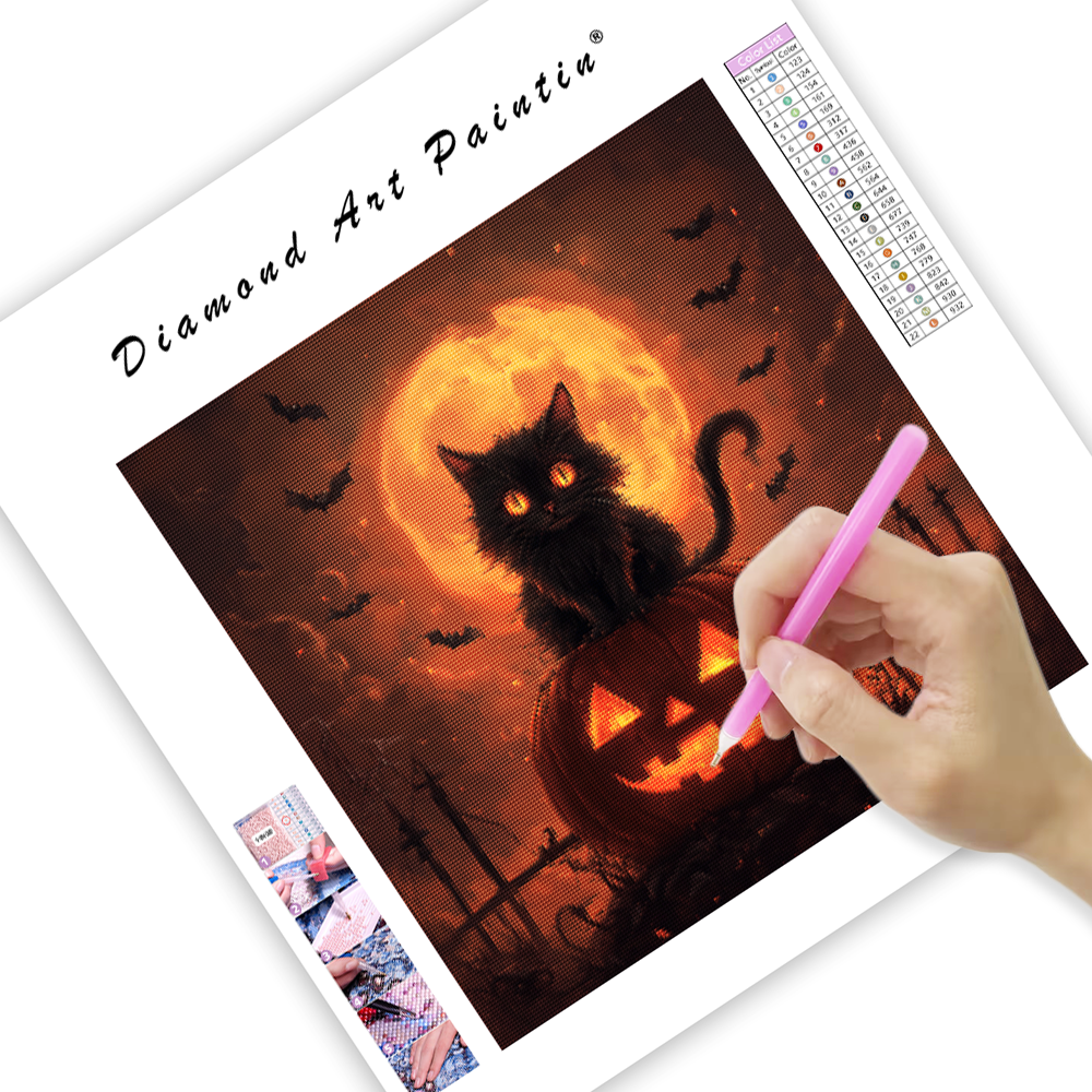 Halloweenkatt på pumpa - Diamantmålning