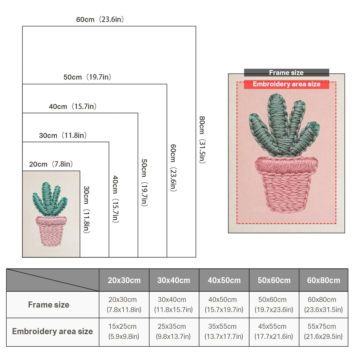 Rosa kruka med grön kaktus – Punch needle-broderi