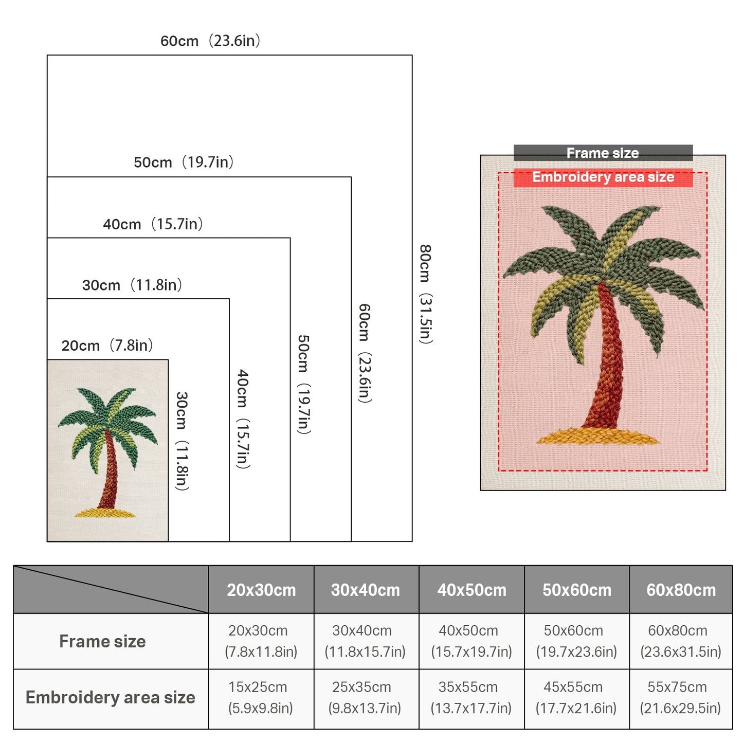 Färgstark palm – Punch needle-broderi