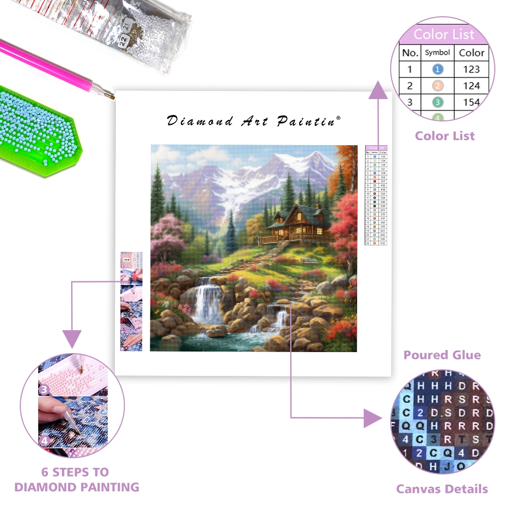 Timmerstuga i skogen - Diamond Painting