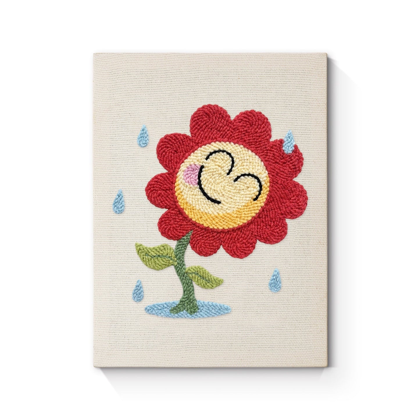 Leende solros i regn – Punch needle-broderi