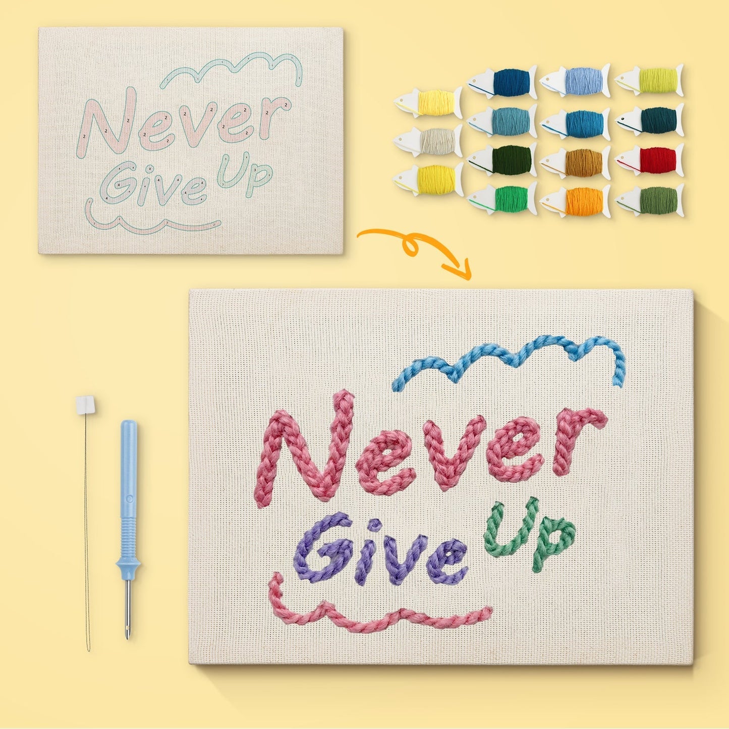 Ge aldrig upp – Punch needle-broderi