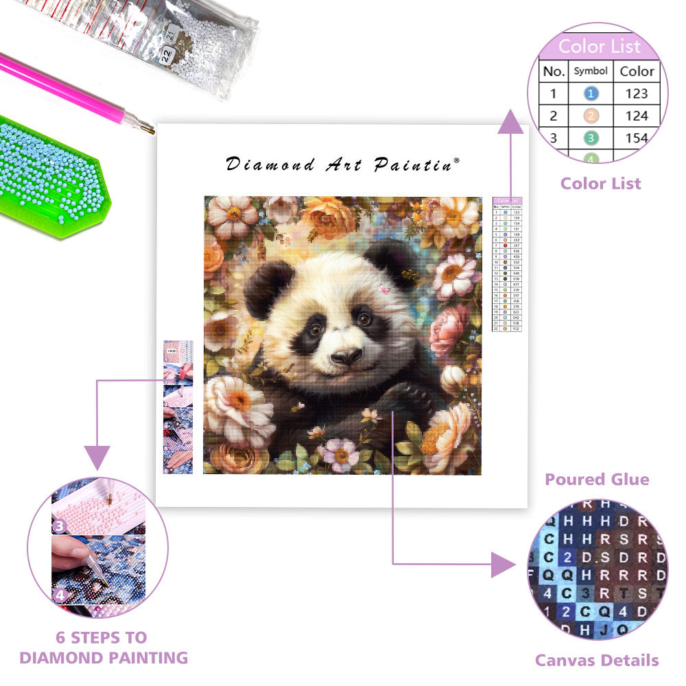 Blommig pandacharm – Diamantmålning
