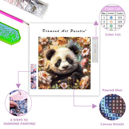 Blommig pandacharm – Diamantmålning