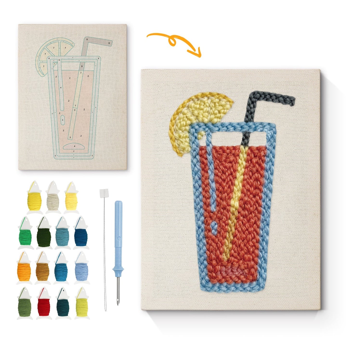 Apelsindrink med citron – Punch needle-broderi
