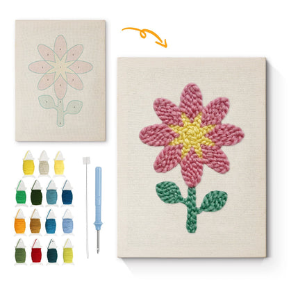 Rosa blomma med gul mitt – Punch needle-broderi