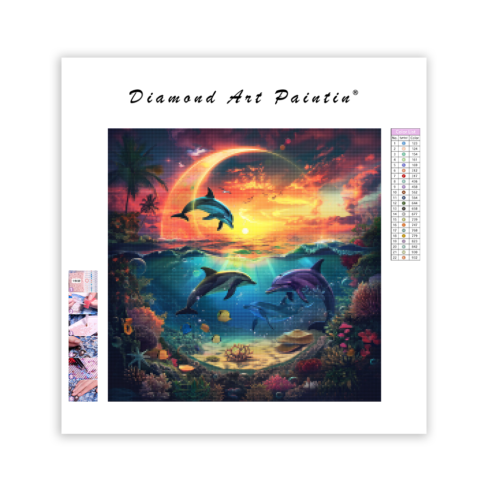 Delfiner i havet i skymningen - Diamond Painting