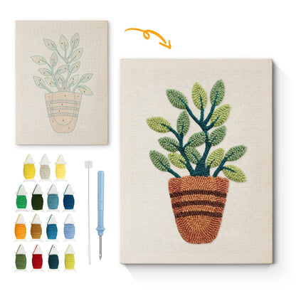 Krukväxt med gröna blad – Punch needle-broderi