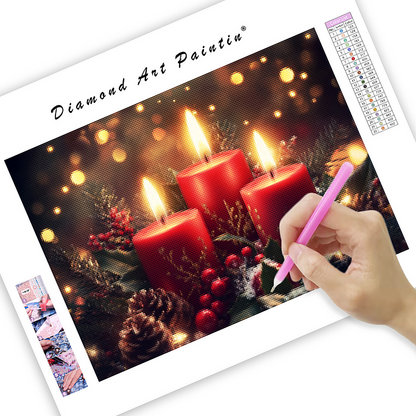 Set med tre röda julljus - Diamantmålning