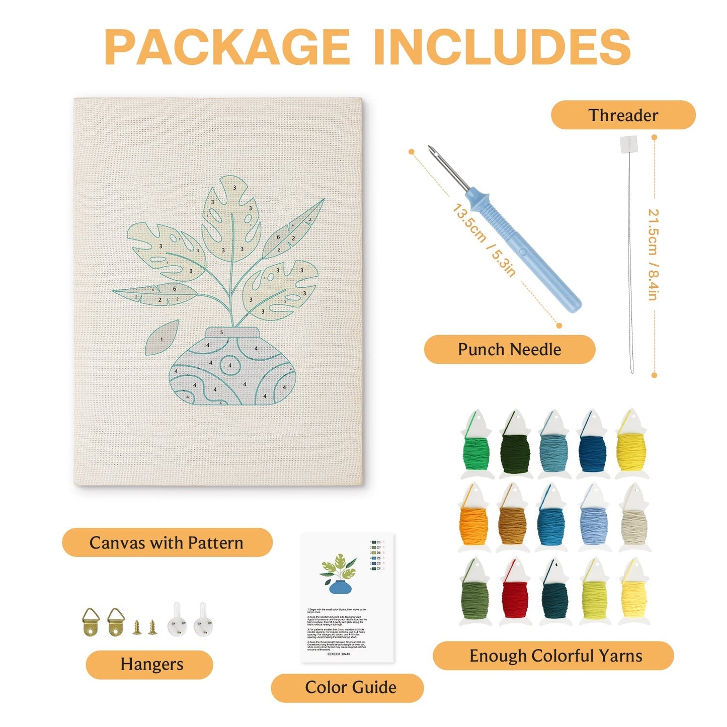 Blomsterarrangemang i blå kruka – Punch needle-broderi