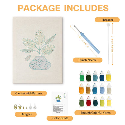 Blomsterarrangemang i blå kruka – Punch needle-broderi