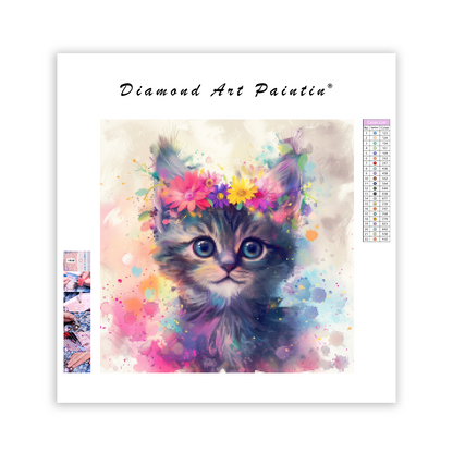Blommig katt - Diamantmålning
