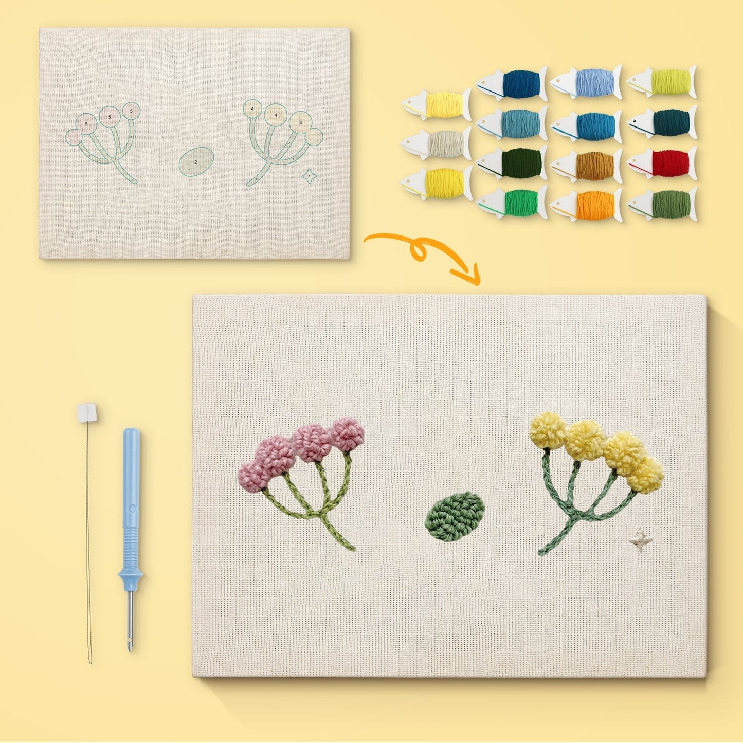 Blomsterarrangemang – Punch needle-broderi