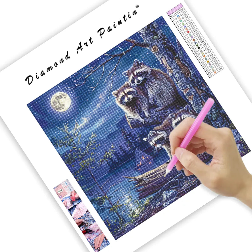 Raccoon Family - DiamantmåLning