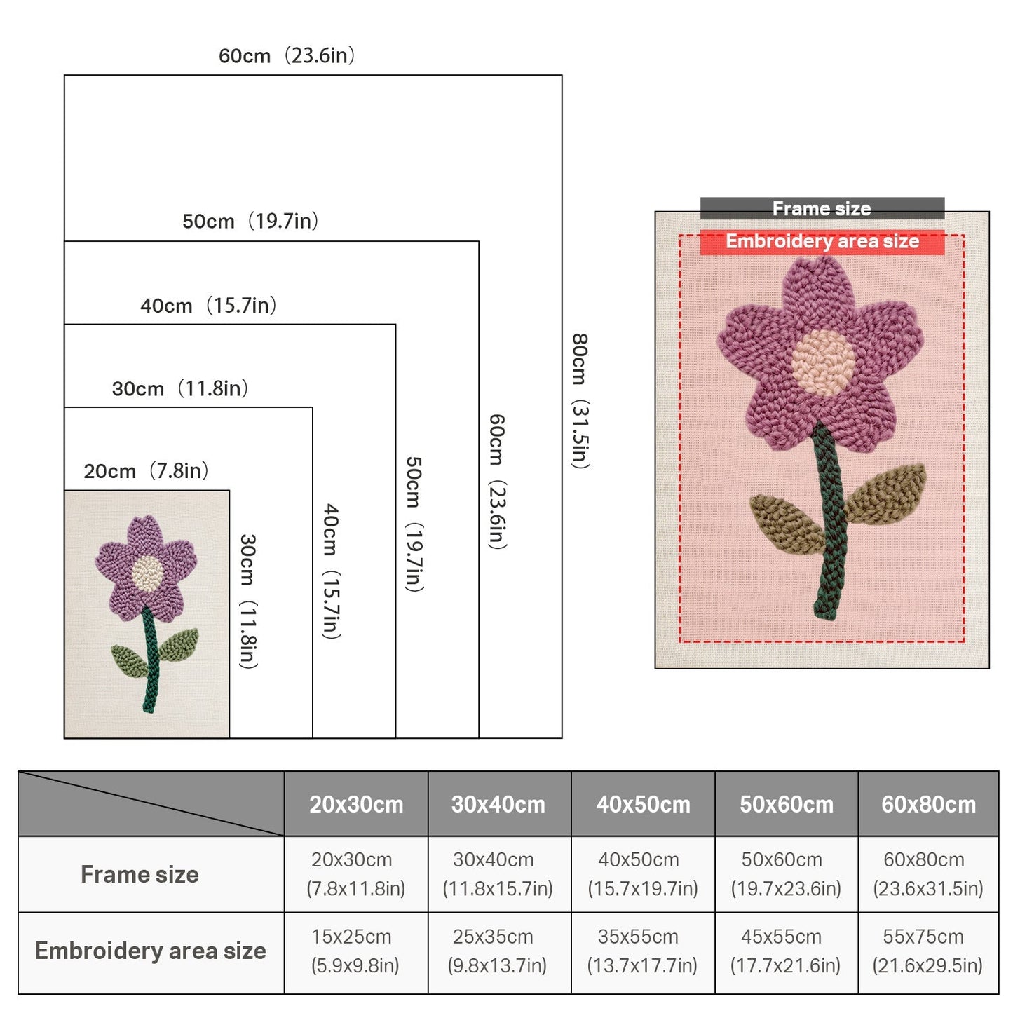 Lila blomma med grön stjälk – Punch needle-broderi