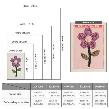 Lila blomma med grön stjälk – Punch needle-broderi