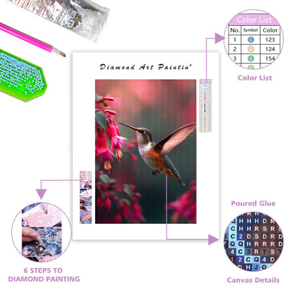 Kolibri som dricker nektar från blommor – Diamantmålning