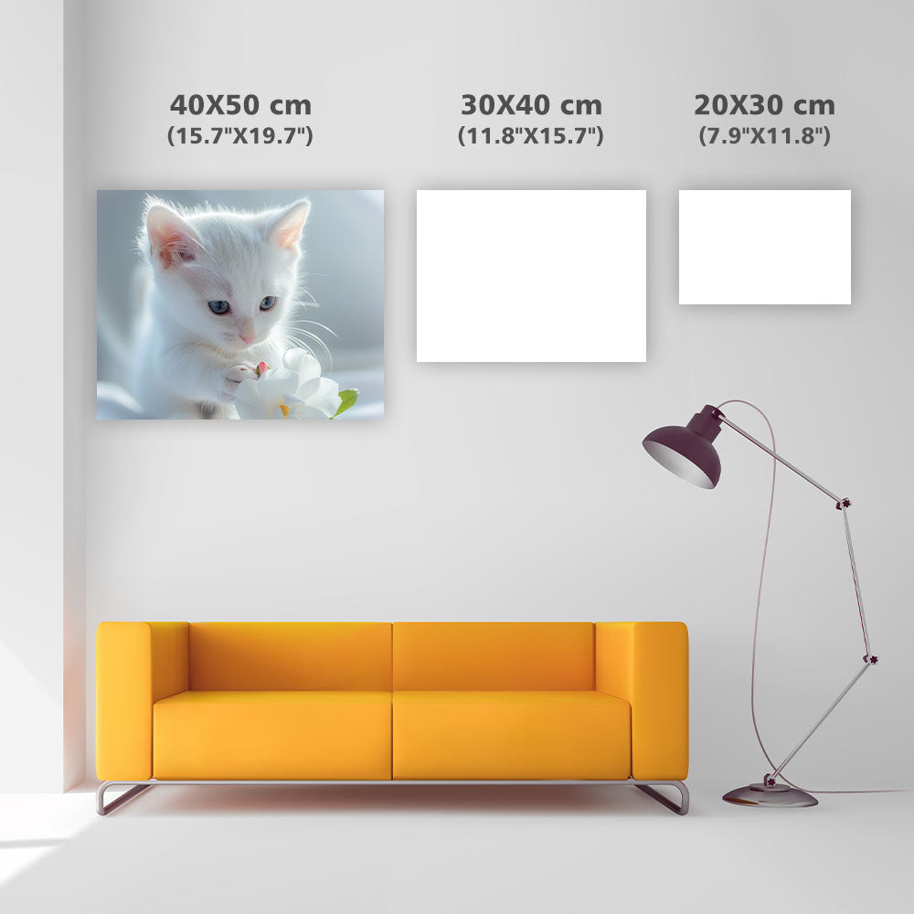 Vit katt med gardenia – Diamantmålning