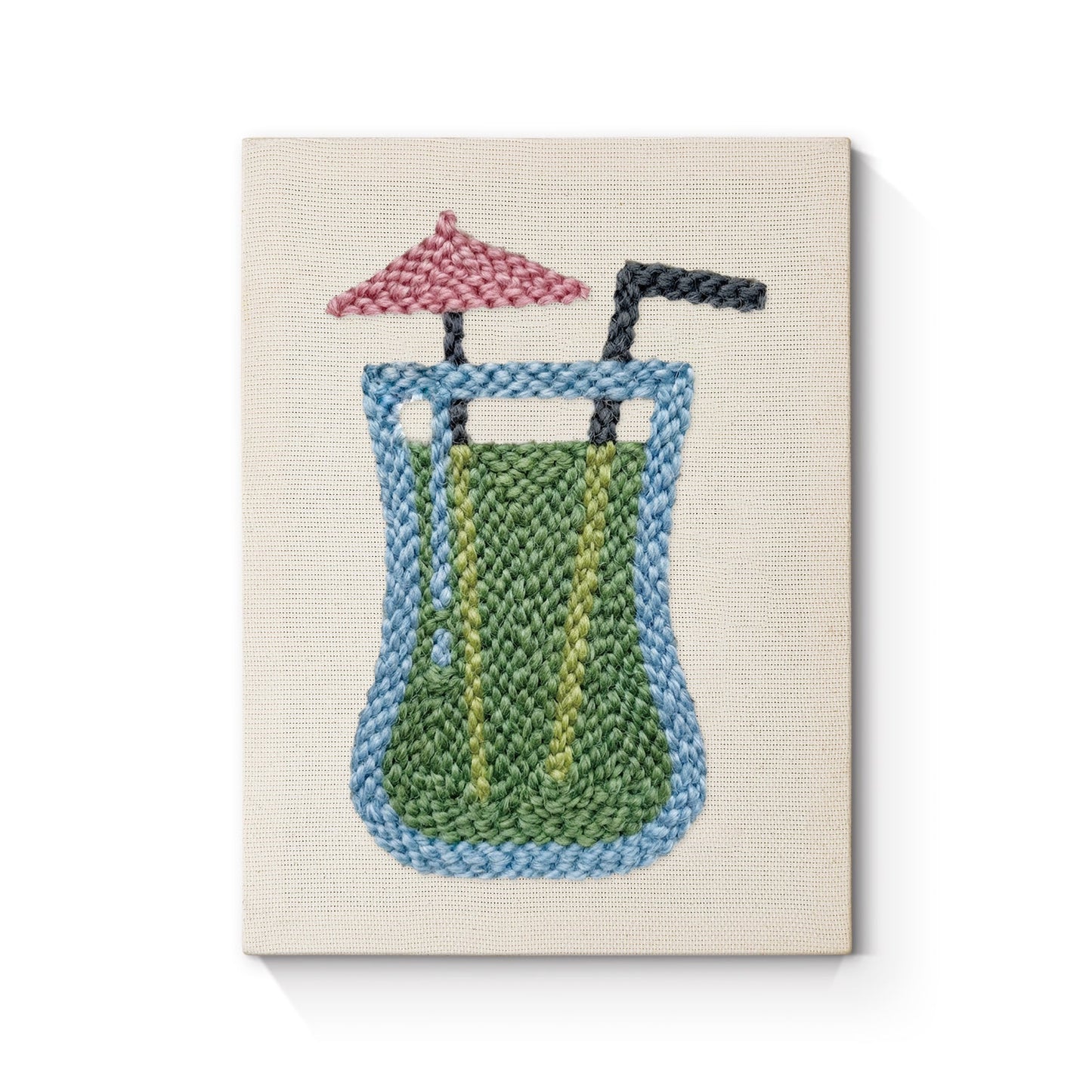 Grön drink med paraply – Punch needle-broderi